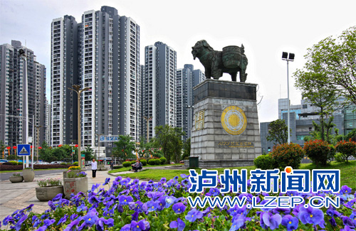 泸州主要街道,摆放鲜花,喜迎羊年新年。记者 牟科 摄