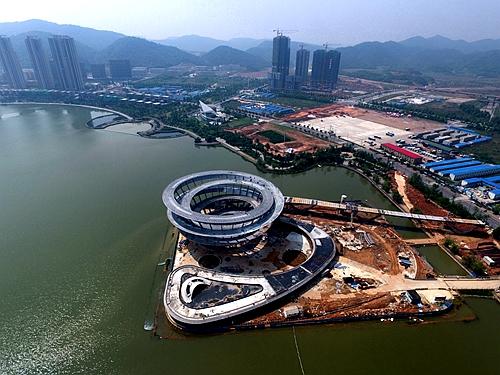 长沙梅溪湖城市岛双螺旋观景平台施工现场