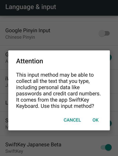 这是一家叫Swiftkey的英国手机软件公司提供的输入法，在安装前明确提示会收集哪些信息