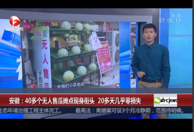 <b>安徽：40多个无人售瓜摊点现身街头  20多天几乎零损失</b>