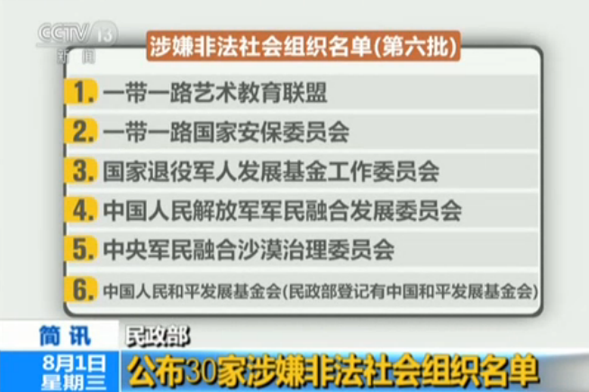 民政部：公布30家涉嫌非法社会组织名单