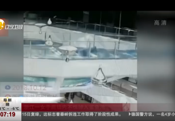 浙江一女子商场内不慎掉入鲨鱼池