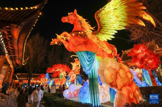 12月30日,市民游客在南京市秦淮区夫子庙大成殿景点参观各种灯彩。新华社记者 李博摄